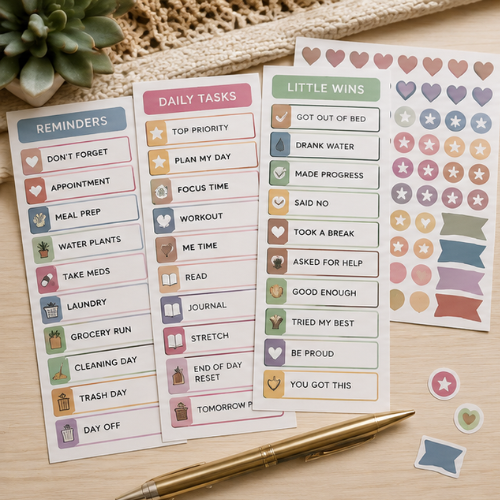 Daily task and habit-tracking sticker sheet