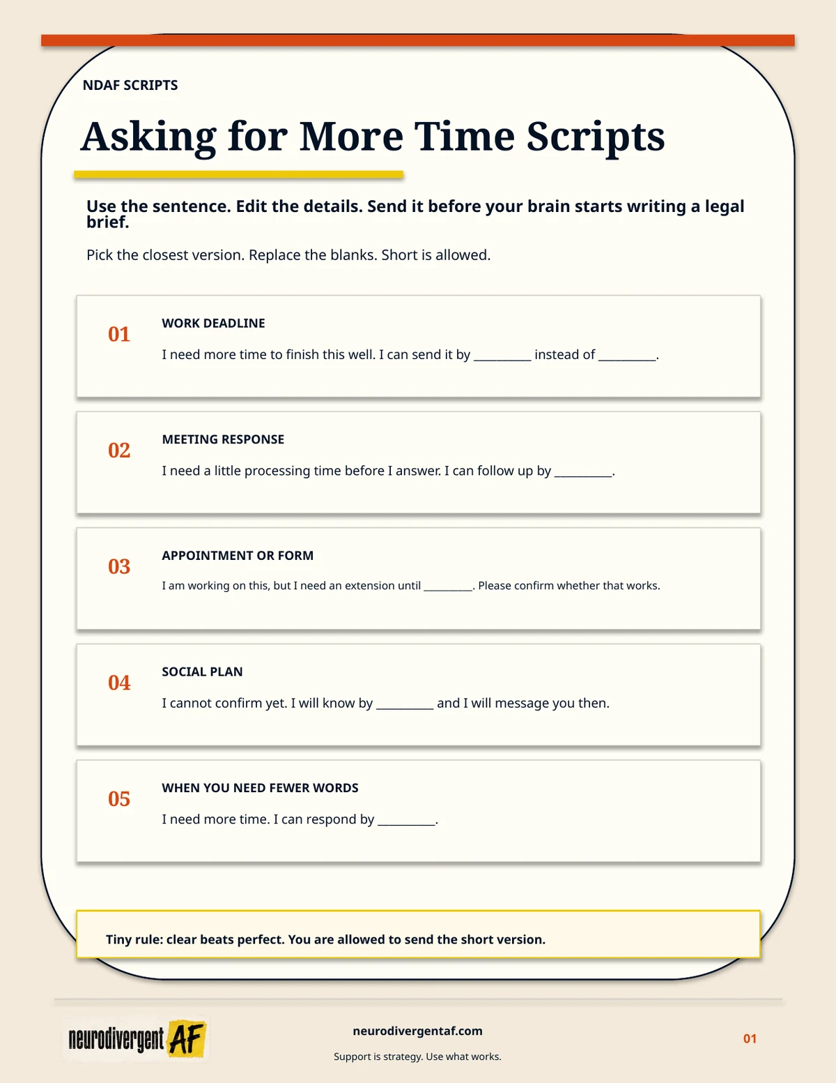 Scripts preview for Asking for More Time Scripts