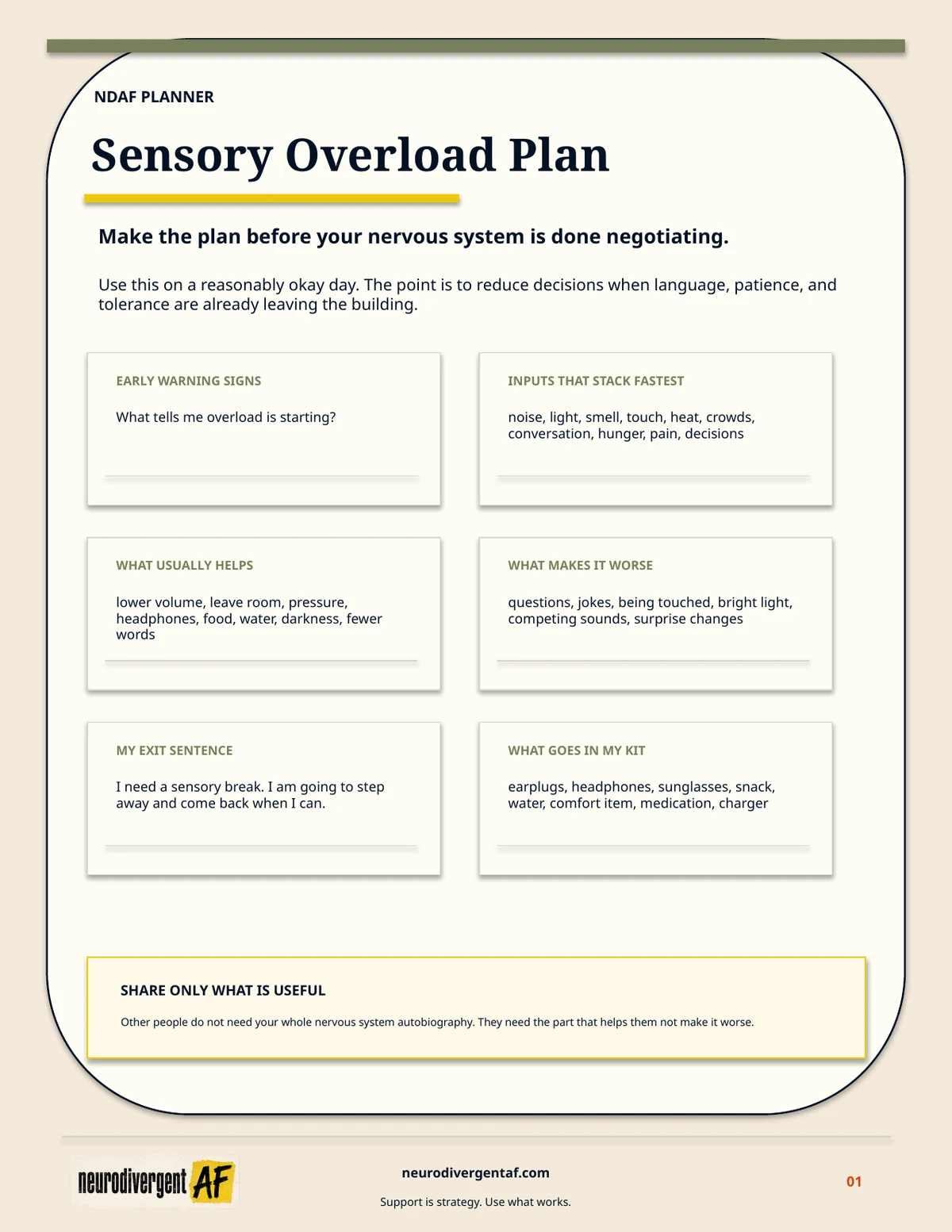 Preview of Sensory Overload Plan